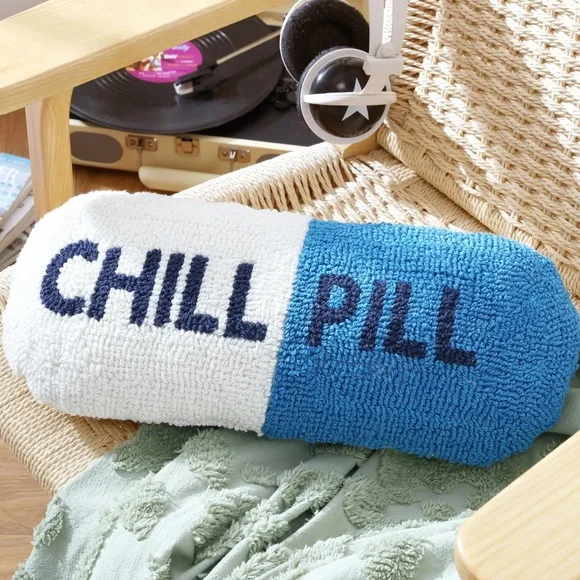 Mainstays 20" x 8" Chill Pill Decorative Pillow, Vanilla and Cobalt Blue - Picture 3 of 4